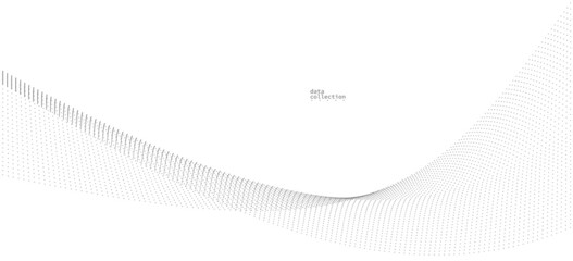 Light grey abstract background, vector wave of flowing particles, curvy lines of dots in motion, technology and science theme, airy and ease futuristic illustration.