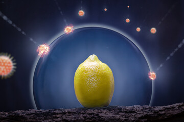 Zitrone stellt ein Schutzschild her damit keine Viren das Immunsystem schädigt