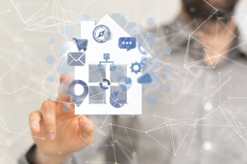 home iot - Neural network 3D illustration. Big data and cybersecurity