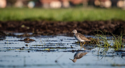 Wood sandpiper (Tringa glareola) foraging