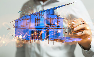 home data. Digital cyberspace with particles and Digital data network connections concept.