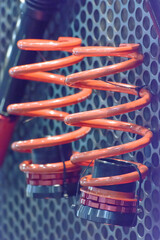 Closeup of the shock absorber of a car