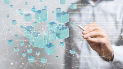 abstract lines with dots over dark background.