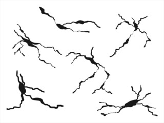 hand drawn cracked wall, ground, glass, egg. doodle break set. vector illustration