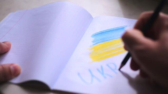 
Flag of ukraine drawn in a notebook