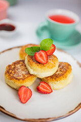cheesecakes for breakfast with berries Strawberry in a restaurant