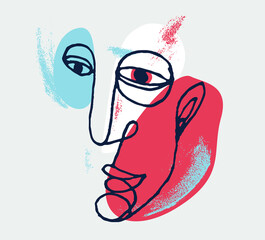 Abstract face vector portrait, abstraction art man head, hand drawn minimal modern artwork, painted human facial abstraction.