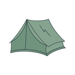 Green tent doodle style vector illustration. Shelter for overnight hiking. Portable travel camp isolated object