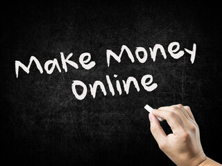Fototapeta premium Make Money Online text on blackboard, business concept background