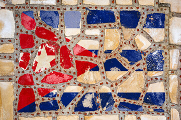 National flag of Cuba on stone  wall background. Flag  banner on  stone texture background.