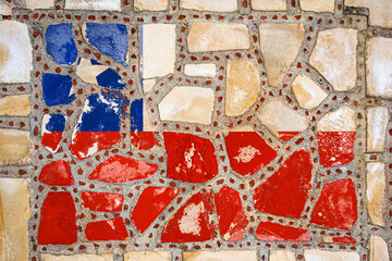 National flag of Chile on stone  wall background. Flag  banner on  stone texture background.