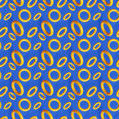 3d illustration of rows of  yellow torus .Set of  toruses  on monocrome background, pattern. Geometry  background