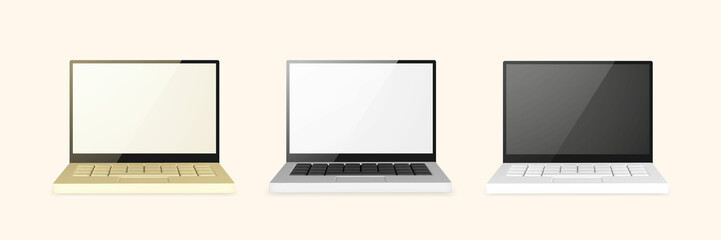 3d realistic laptop with blank screen on light background. Vector illustration