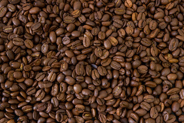 Macro coffee beans background. Close up photographed coffee beans, coffee beans wallpaper