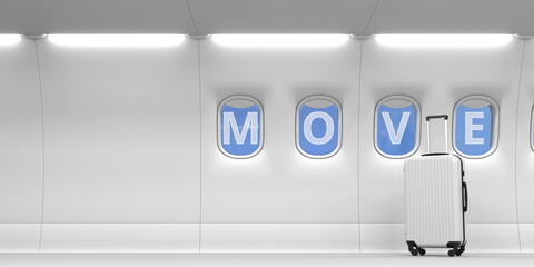Move text on an airplane portholes. 3d rendering