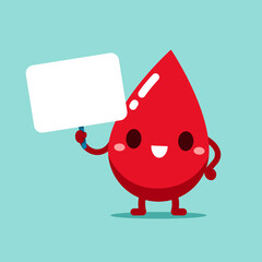 Red Drops of blood holding an empty whiteboard. Vector illustration flat cartoon design. blood donation concept.