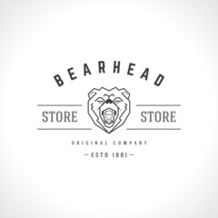 Vintage bear face line art logotype emblem symbol. Can be used for labels, badges, stickers, logos vector illustration.