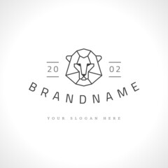 Vintage lion face line art logotype emblem symbol. Can be used for labels, badges, stickers, logos vector illustration.
