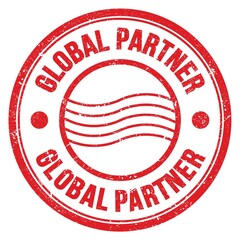 GLOBAL PARTNER text written on red round postal stamp sign