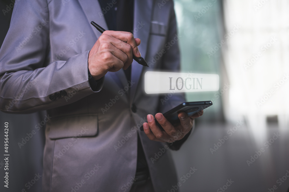 Aufkleber man showing login in a system, security protection system