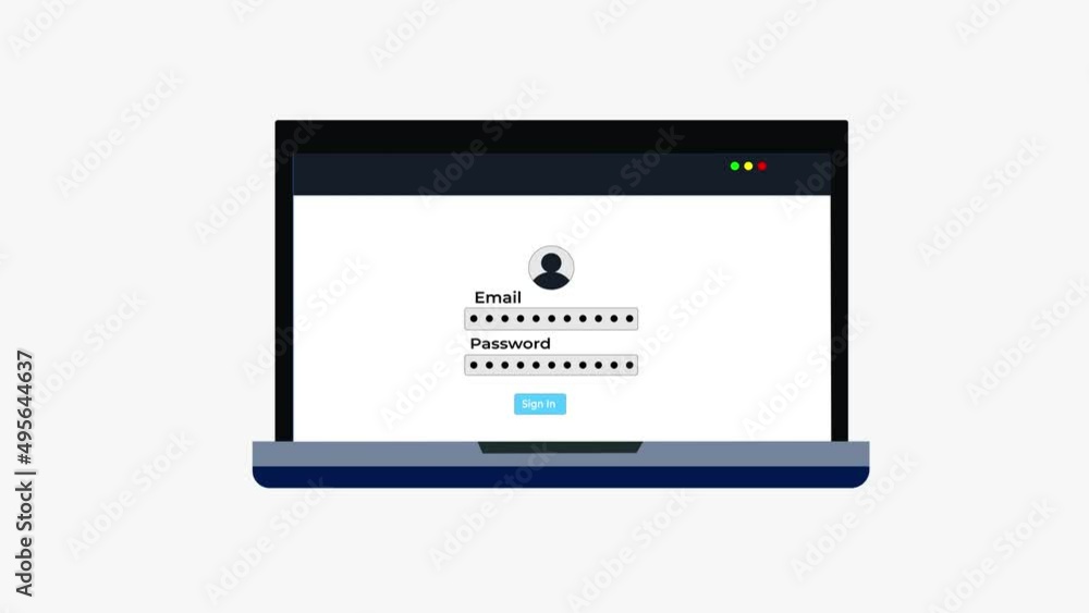 Poster computer data and information stealing concept 4k animation. website login scam and hacking concept.