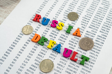 Russian default text in color cubes on business finance document