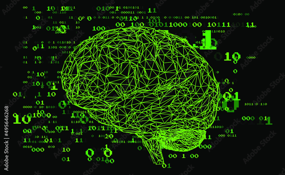 Poster low-poly 3d illustration of a human brain. concept of the artificial intelligence.