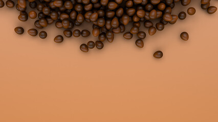 Chocolate easter eggs background with blank copy space to insert text, flat lay, 3D illustration