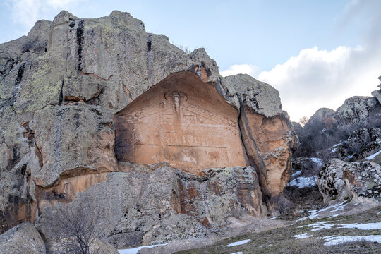 Midas Monument of Phrygian King Yazılıkaya which is located in the ancient Phrygian Valley. It is dedicated to the mother goddess Kybele, the only god of the Phrygian religion.