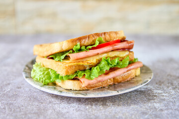 delicious and fresh sandwich on a slate surface