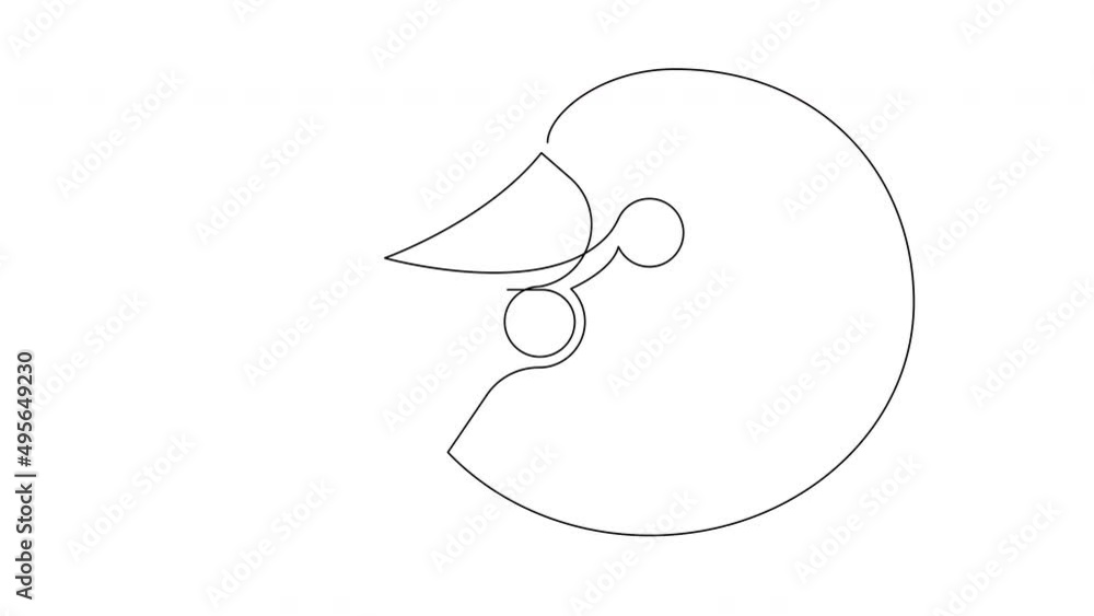 Poster Self drawing simple animation of single continuous one line drawing of Nautilus. Drawing by hand, black lines on a white background.