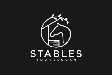 creative horse logo with line art concept, stables logo, ranch and farm logo, logo reference. - obrazy, fototapety, plakaty
