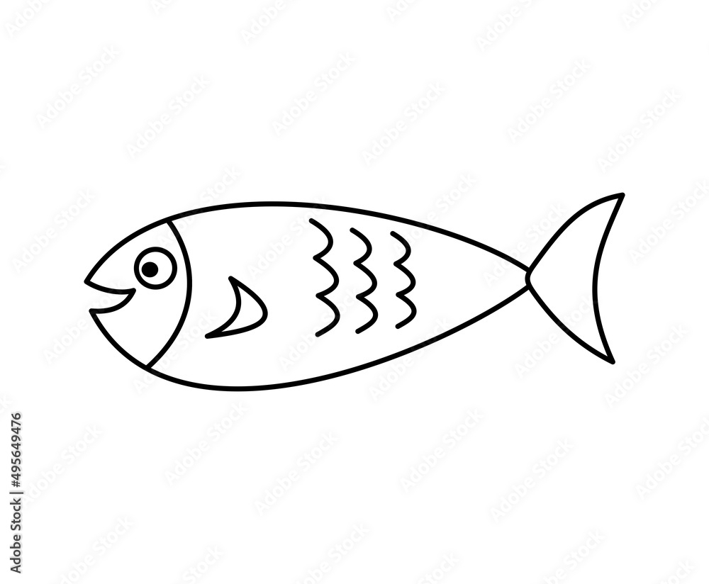 Sticker a cute black and white colouring fish swimming in its environment