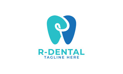 Initial letter R Dental for dentist clinic logo design, practice identity.