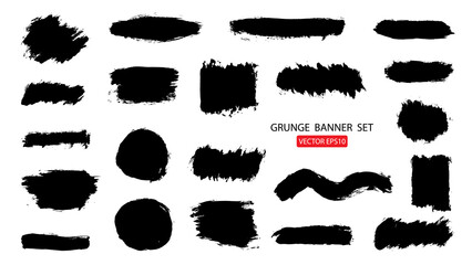 Set of hand drawn painted scratched vector Illustrations template of grunge banners abstract background brush texture