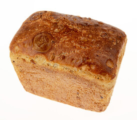 Wheat bread with different seeds on a white background. Top view