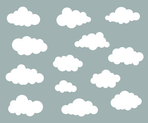 White Cloud set. Abstract white cloudy set isolated Vector illustration with Gray background