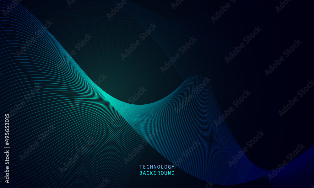 Poster abstract wave technology background with blue light smooth and flow.
