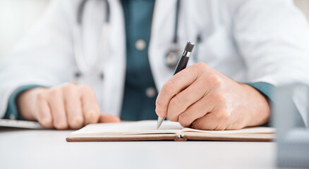 Research and planning is number one. Closeup shot of an unrecognisable doctor writing notes in a medical office.