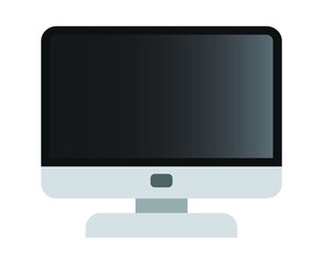 Fototapeta premium Computer monitor in trendy cartoon style icon isoalted on white background vector illustration. Computer screen show your business presentation on display device.For app, ads, web banner button ui ux.