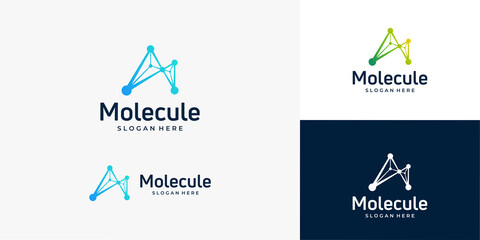 initial M molecule logo, modern molecule logo premium vector