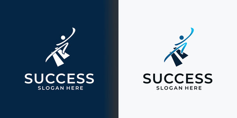poeple success logo raise a success premium vector