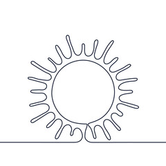 Sun one black continuous line, light rays outline. One line drawing. Vector illustration