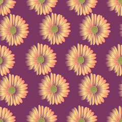 African daisy gradient shiny flower seamless pattern on cosmic color background