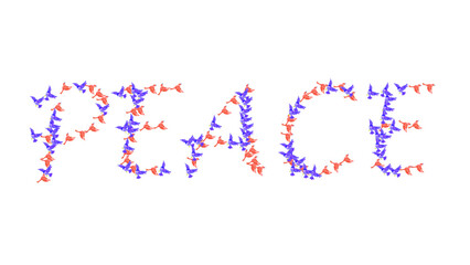 Peace word designed with colorful pigeons vectors