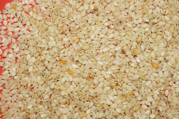 Roasted sesame seeds top view.