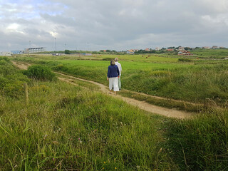 Mature couple walking outdoor