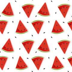 Seamless pattern of red watermelon slices. Summer delicious print. Vector illustration for decor, wallpaper, packaging paper