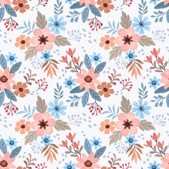 Colorful hand draw flowers seamless pattern for fabric textile wallpaper.