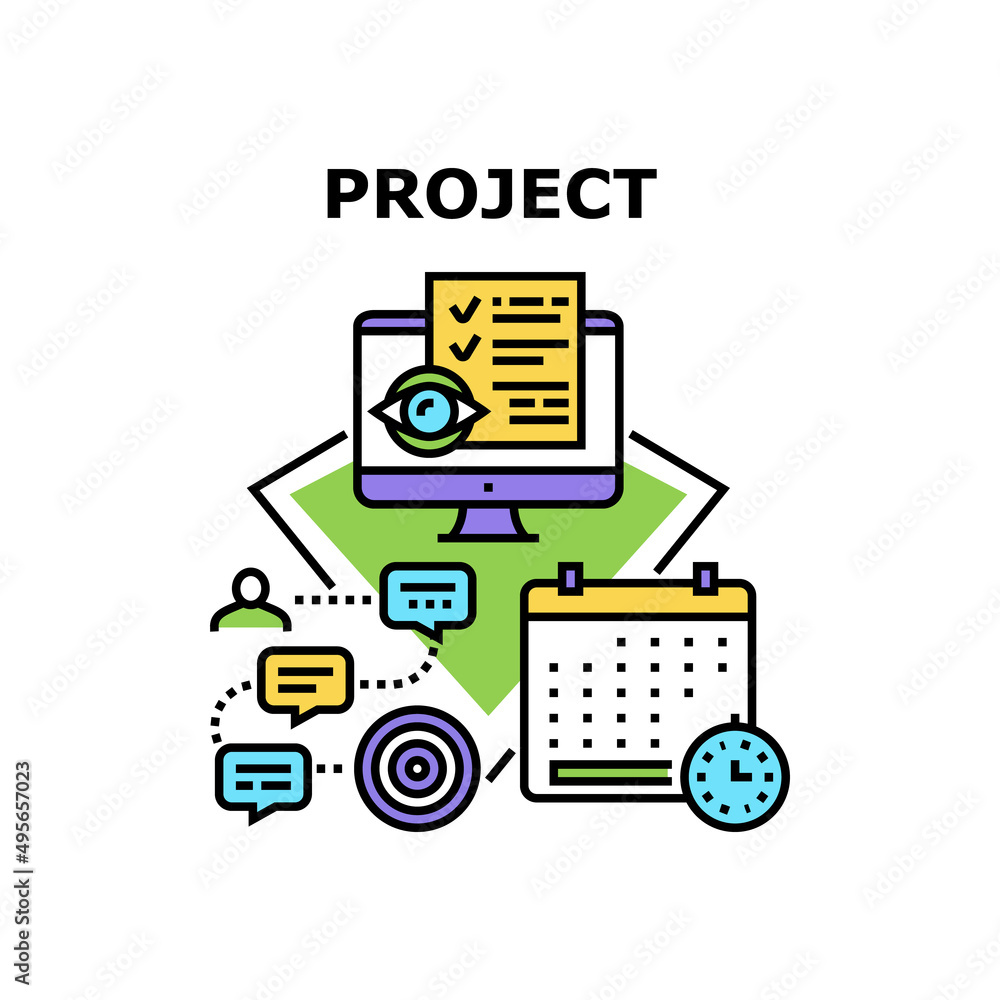 Poster project strategy vector icon concept. project strategy developing and managing process, businessman 